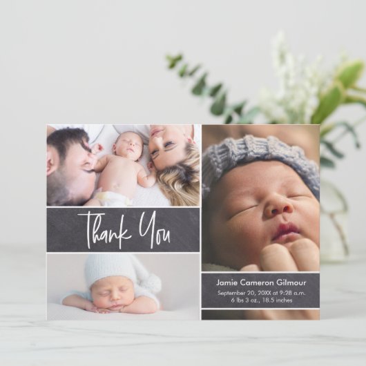 Handschrift Foto Collage Baby Shower Dankeskarte (Stehend Vorderseite)