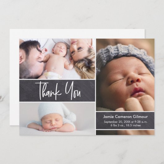 Handschrift Foto Collage Baby Shower Dankeskarte (Vorne/Hinten)