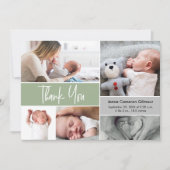 Handschrift Foto Collage Baby Shower Green Dankeskarte (Vorderseite)
