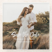 Handschrift Foto Save the Date Glasuntersetzer (Vorderseite)