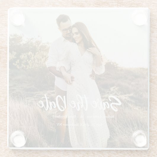 Handschrift Foto Save the Date Glasuntersetzer (Rückseite)