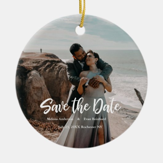 Handschrift Foto Save the Date Keramik Ornament (Vorne)