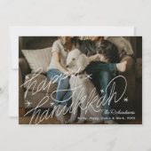 Handschrift Happy Hanukkah Foto Feiertagskarte (Vorderseite)