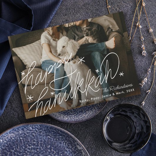 Handschrift Happy Hanukkah Foto Feiertagskarte