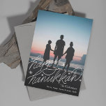 Handschrift Happy Hanukkah Foto Feiertagskarte<br><div class="desc">Handschrift glücklich Hanukka mit Sternen; Portrait,  vertikale Ausrichtung</div>
