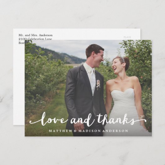 Handschrift | Hochzeit Danke, Postcard Postkarte (Vorne/Hinten)
