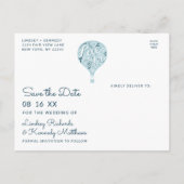 Handschrift Liebe Blauer Ballon Save the Date Ankündigungspostkarte (Rückseite)