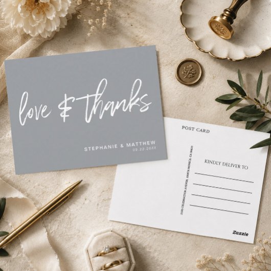 Handschrift Liebe dank modernem Grau Postkarte