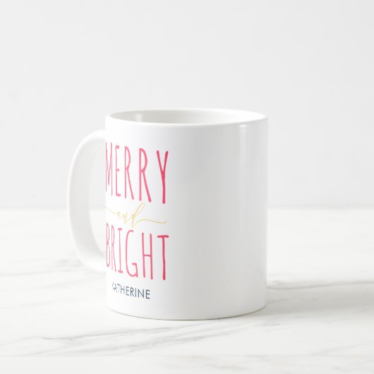 Handschrift Merry & Bright Monogram Holiday Kaffeetasse (Vorderseite Links)