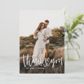 Handschrift mit Heart Portrait Foto Wedding Dankeskarte (Stehend Vorderseite)