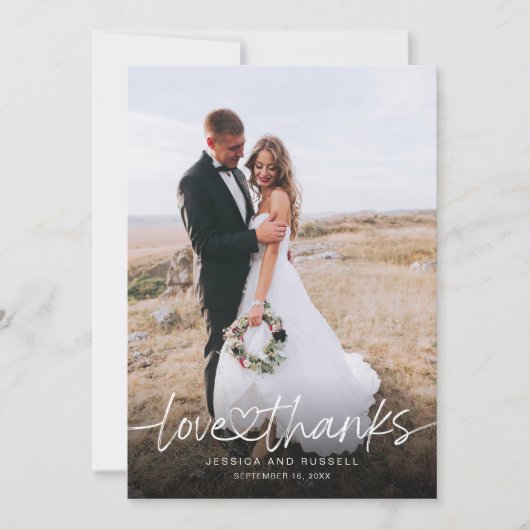 Handschrift mit Herz-Foto Hochzeit Dankeskarte (Vorderseite)
