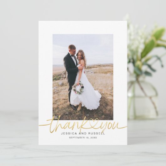 Handschrift mit Herz-Foto Hochzeit Dankeskarte (Stehend Vorderseite)
