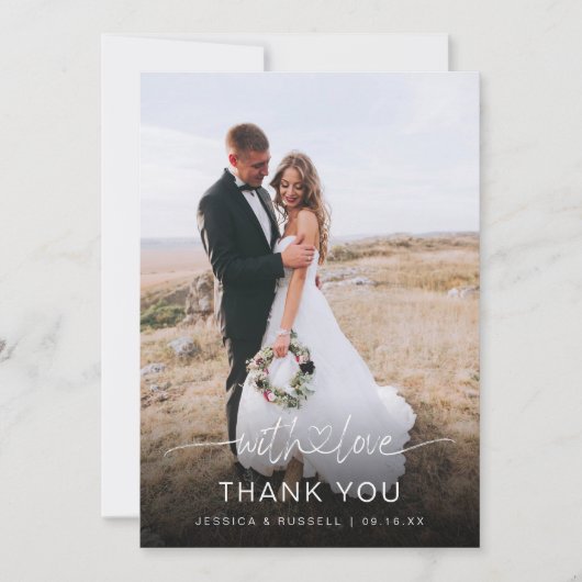 Handschrift mit Herz-Foto Hochzeit Dankeskarte (Vorderseite)