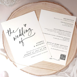 Handschrift mit modernem QR-Code für Heart Wedding Einladung