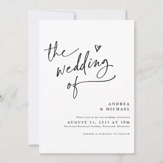 Handschrift mit modernem QR-Code für Heart Wedding Einladung (Vorderseite)