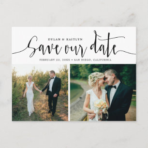 Handschrift mit zwei Fotos Save the Date Postkarte