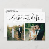 Handschrift mit zwei Fotos Save the Date Postkarte (Vorne/Hinten)