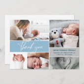 Handschrift Moderne Blue Multi Foto Baby Dusche Dankeskarte (Vorne/Hinten)