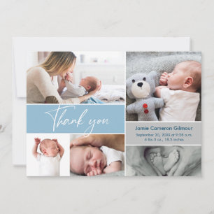 Handschrift Moderne Blue Multi Foto Baby Dusche Dankeskarte