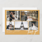 Handschrift moderne FotoCollage Mustard gelb Dankeskarte (Vorne/Hinten)