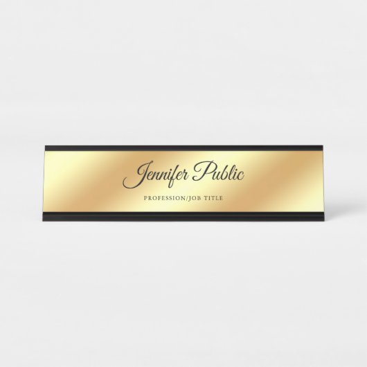 Handschrift Modernes Chic Gold gezeichnete Vorlage Schreibtischnamensplakette (Vorderseite )