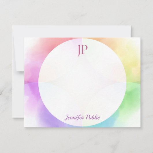 Handschrift Monogram Moderne Aquarellvorlage Mitteilungskarte (Vorderseite)