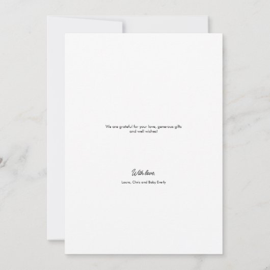 Handschrift Name Foto Baby Shower Vielen Dank Ankündigung (Rückseite)