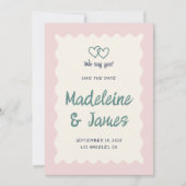Handschrift Pastel Pink Green Retro Hochzeit Save The Date (Vorderseite)