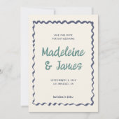 Handschrift Pastel Wavy Frame Retro Hochzeit Save The Date (Vorderseite)