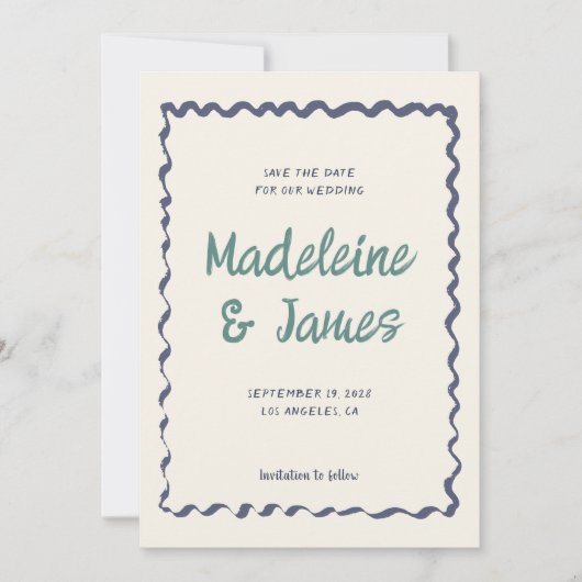 Handschrift Pastel Wavy Frame Retro Hochzeit Save The Date (Vorderseite)