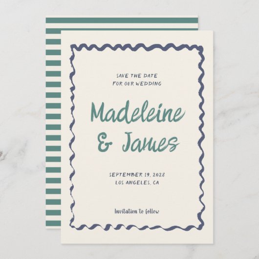 Handschrift Pastel Wavy Frame Retro Hochzeit Save The Date (Vorne/Hinten)