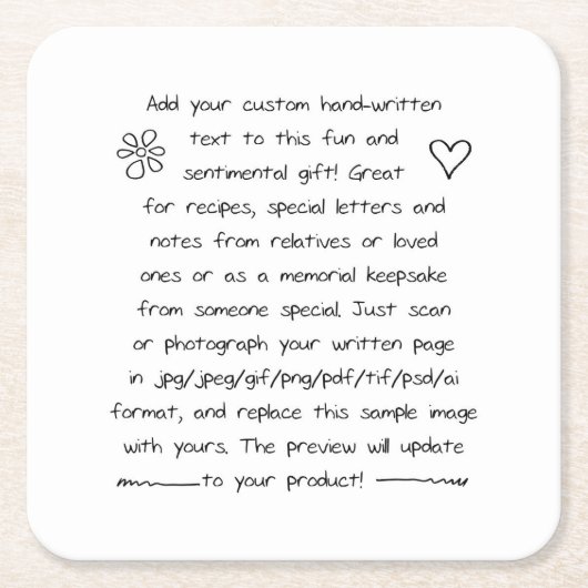 Handschrift Rechteckiger Pappuntersetzer (Vorderseite)