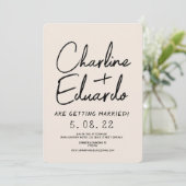 Handschrift Retro zeitgenössische Kunsthochzeit Einladung (Stehend Vorderseite)