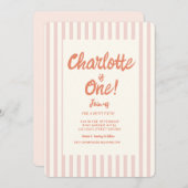 Handschrift Rosa Pastell Retro Baby Geburtstag Einladung (Vorne/Hinten)