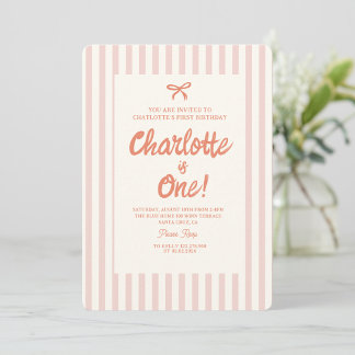 Handschrift Rosa Pastell Retro Baby Ribbon Geburts Einladung