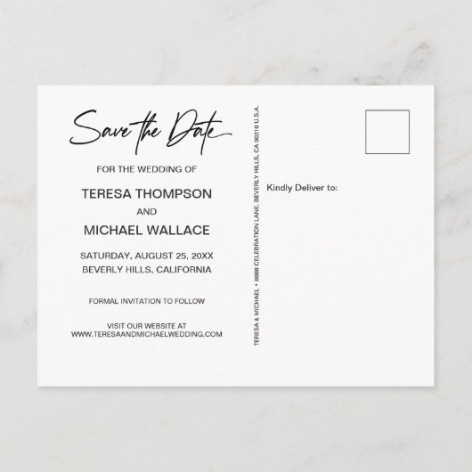 Handschrift Save the Date Benutzerdefiniertes Foto Ankündigungspostkarte (Rückseite)