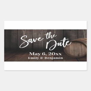 Handschrift Save the Date Brown-Holzfass Rechteckiger Aufkleber