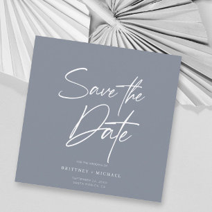 Handschrift Save the Date Dusty Blue Einladung