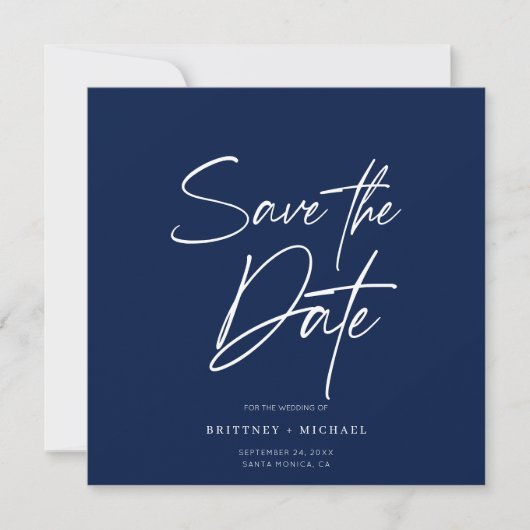 Handschrift Save the Date Navy Blue Einladung (Vorderseite)