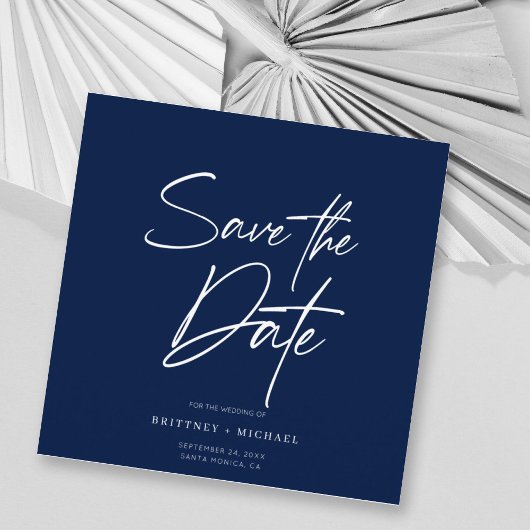 Handschrift Save the Date Navy Blue Einladung