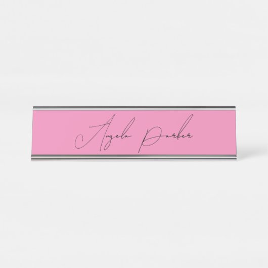 Handschrift Schlicht Einfach rosa Beruflicher Name Schreibtischnamensplakette (Vorderseite )