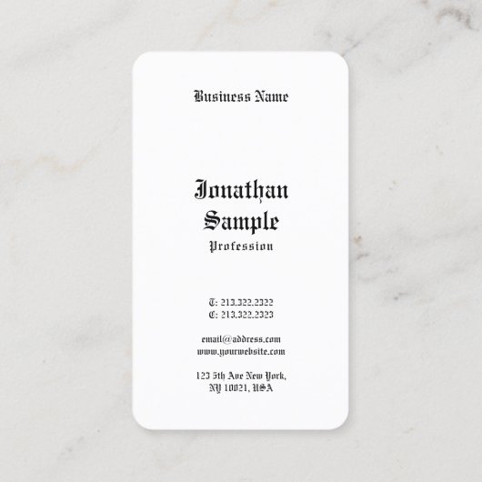 Handschrift Schriftart Text Schwarz-weiß Classic R Visitenkarte (Rückseite)