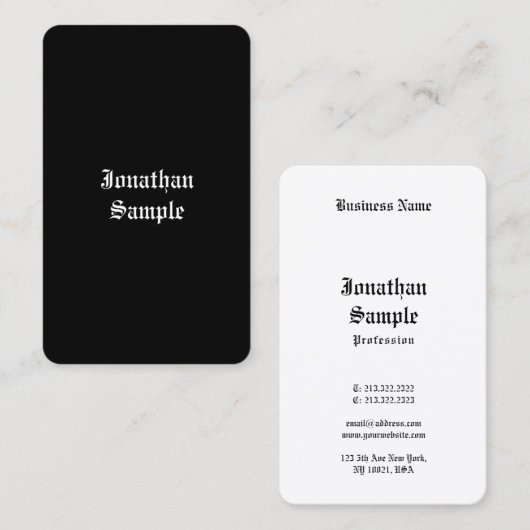 Handschrift Schwarz-weißes klassisches Retro Look Visitenkarte (Vorne/Hinten)