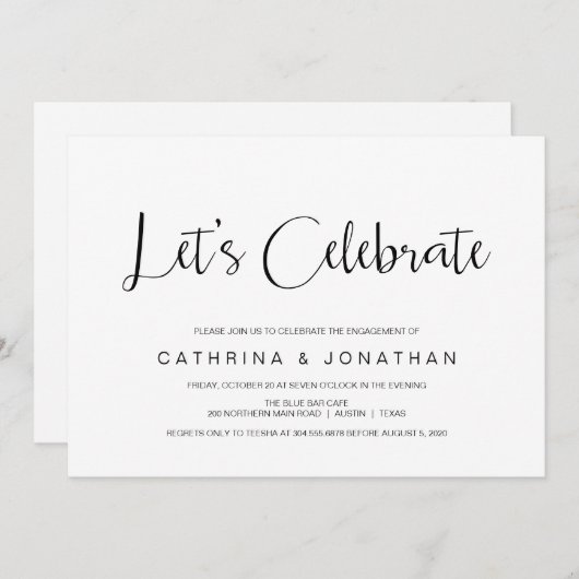 Handschrift, schwarze Schrift, Engagement-Partei Einladung (Vorne/Hinten)