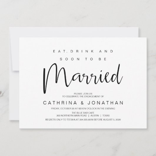 Handschrift, schwarze Schrift, Engagement-Partei Einladung (Vorderseite)