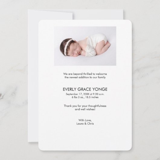 Handschrift Script Baby Girl Fotos Babydusche Dankeskarte (Rückseite)