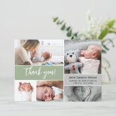 Handschrift Script Multi-Foto Baby Shower Green Dankeskarte (Stehend Vorderseite)