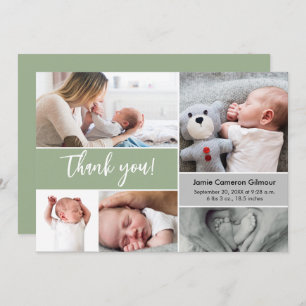 Handschrift Script Multi-Foto Baby Shower Green Dankeskarte