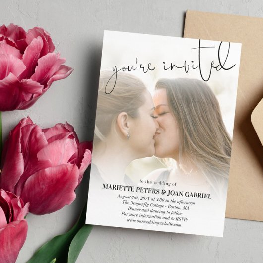 Handschrift Sie sind eingeladen Foto Hochzeit Magneteinladung