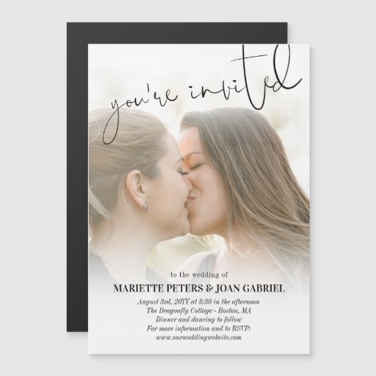 Handschrift Sie sind eingeladen Foto Hochzeit Magneteinladung (Vorne/Hinten)